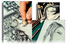 Dibujo profesional ilustración anime comics relismo arte pintura blanco y negro color retratos